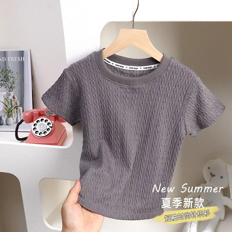Yellow Knitted Round Neck T-Shirt for Girls Boys — feature 10