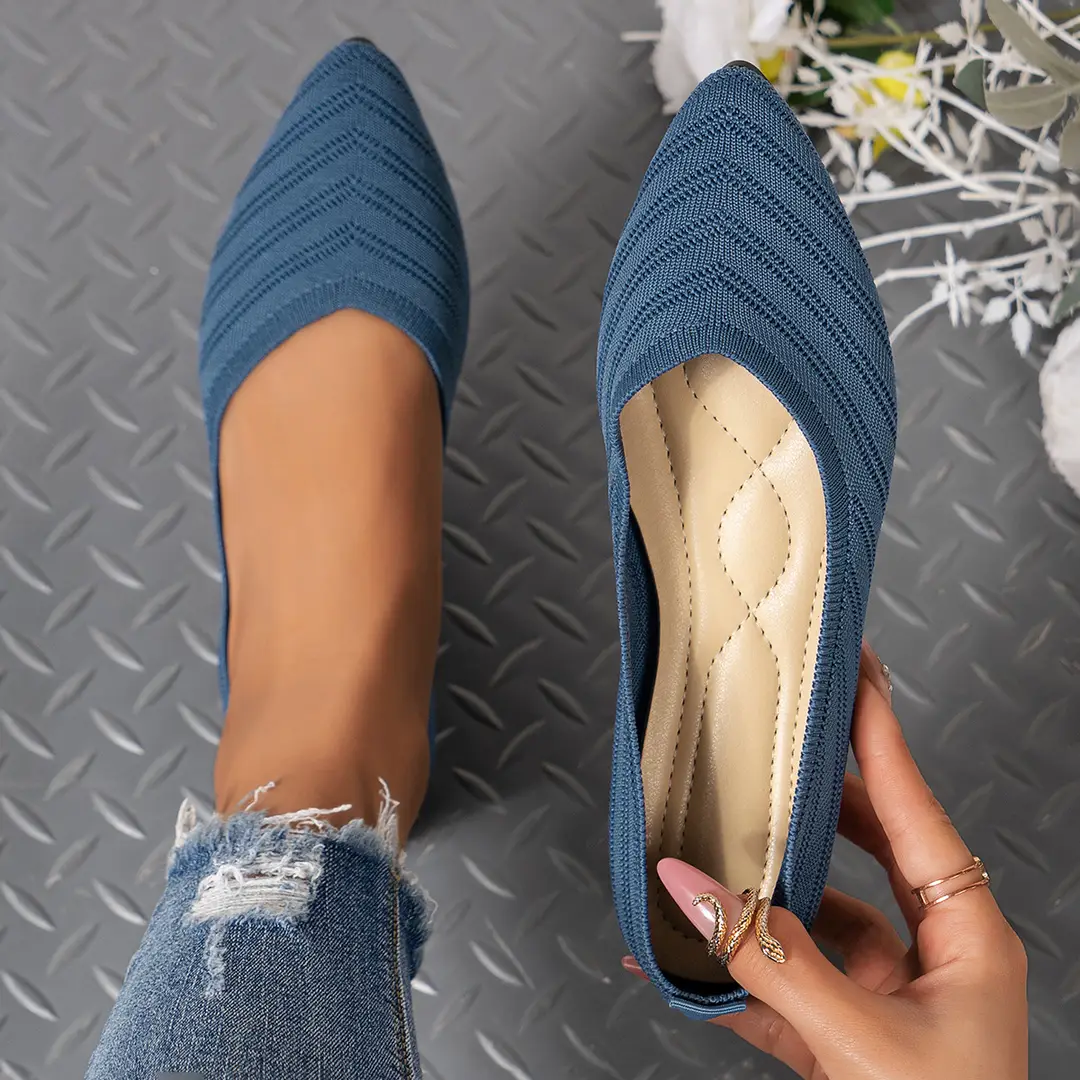 Pointed Toe Shallow Mouth Flats for Women 2025 Summer Women's Shoes Spring Breathable Flats Shoes Large Size Knitted Beanie Shoes Casual and Versatile - Image 4