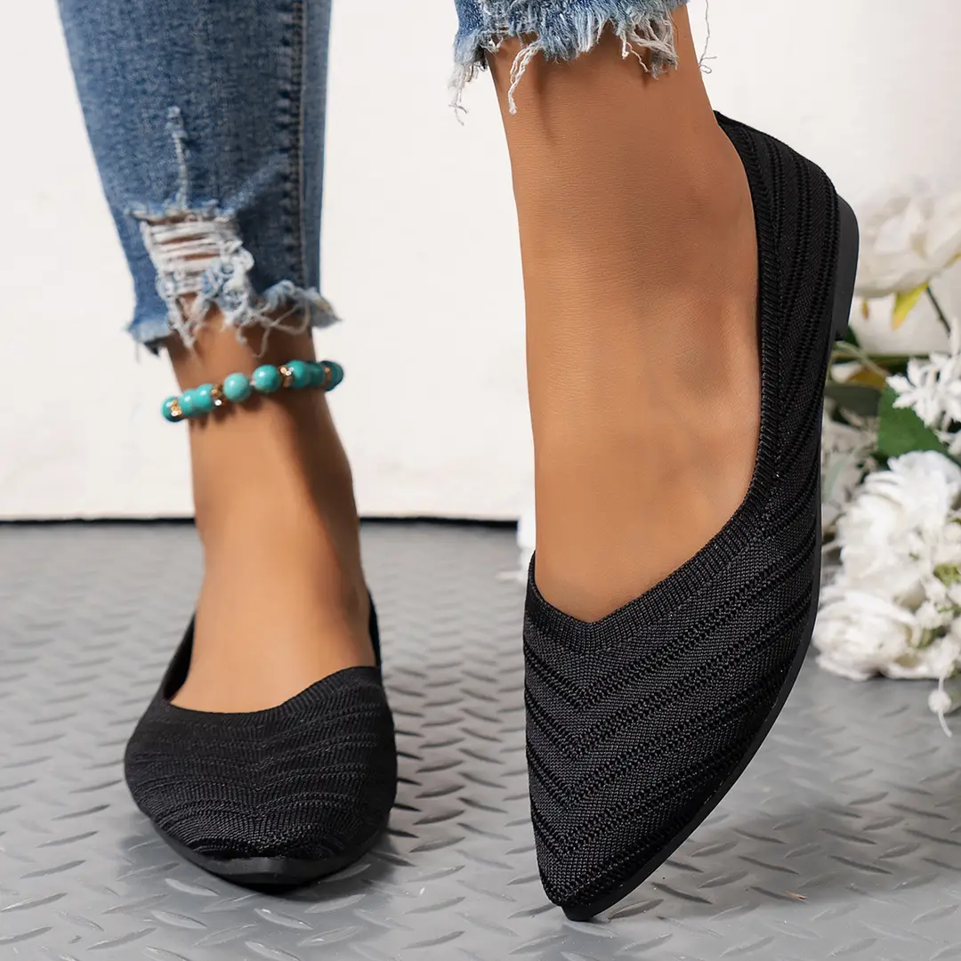 Pointed Toe Shallow Mouth Flats for Women 2025 Summer Women's Shoes Spring Breathable Flats Shoes Large Size Knitted Beanie Shoes Casual and Versatile - Image 5