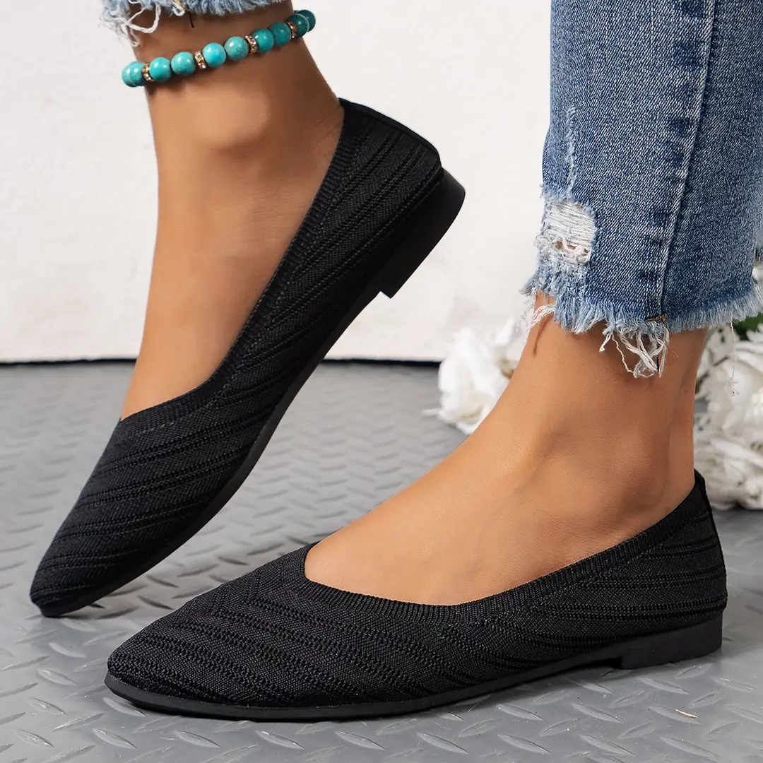 Pointed Toe Shallow Mouth Flats for Women 2025 Summer Women's Shoes Spring Breathable Flats Shoes Large Size Knitted Beanie Shoes Casual and Versatile - Image 6