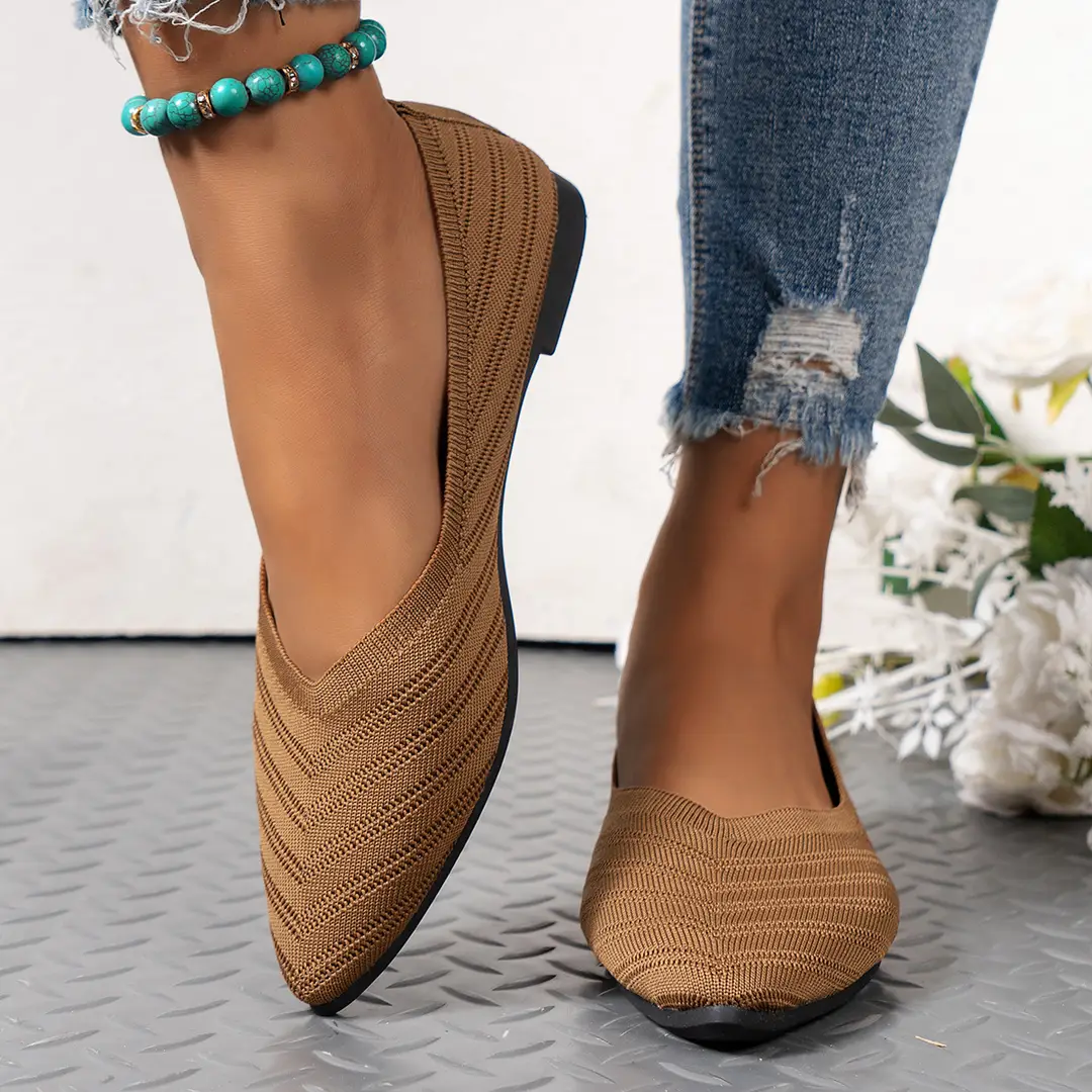 Pointed Toe Shallow Mouth Flats for Women 2025 Summer Women's Shoes Spring Breathable Flats Shoes Large Size Knitted Beanie Shoes Casual and Versatile - Image 7