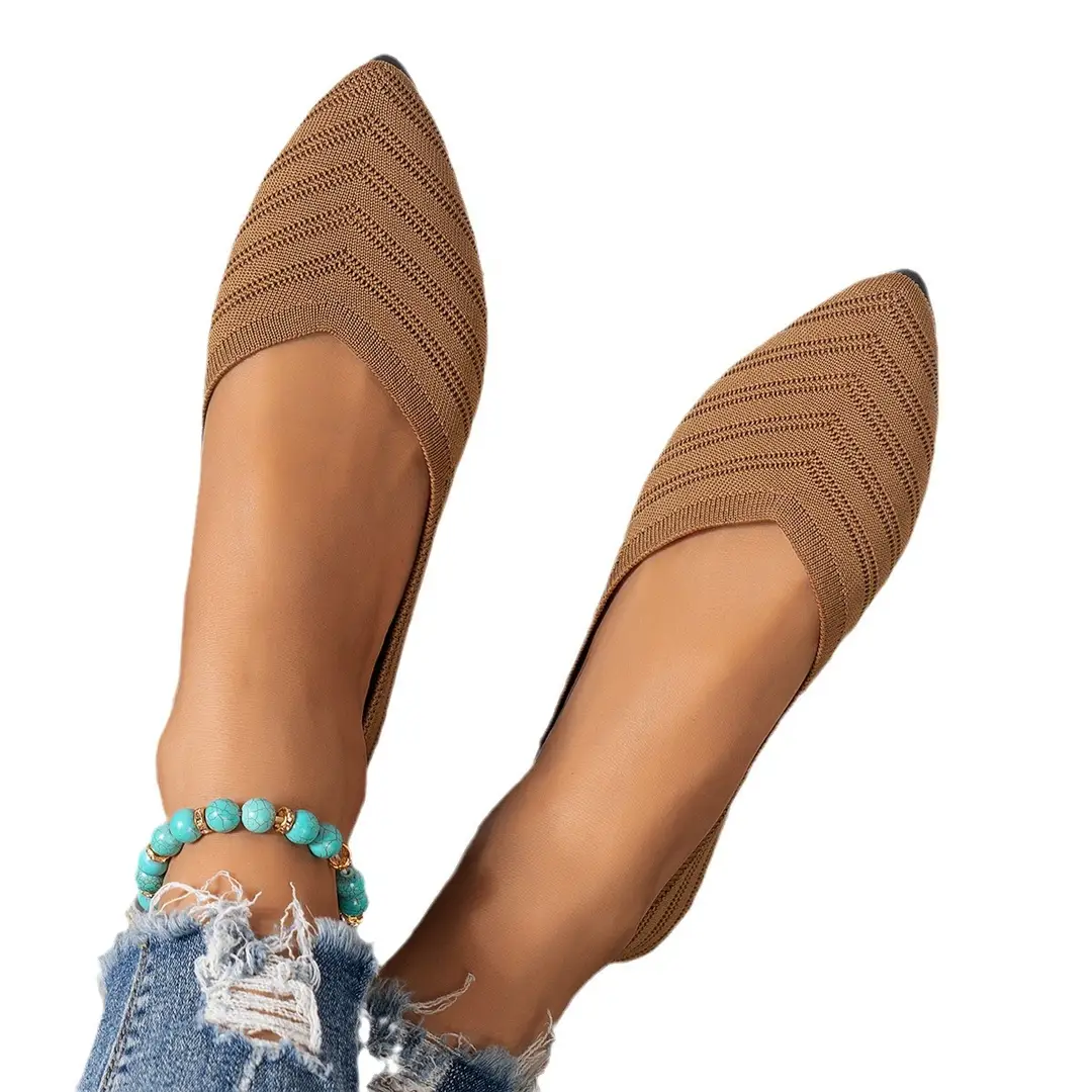 Pointed Toe Shallow Mouth Flats for Women 2025 Summer Women's Shoes Spring Breathable Flats Shoes Large Size Knitted Beanie Shoes Casual and Versatile - Image 8