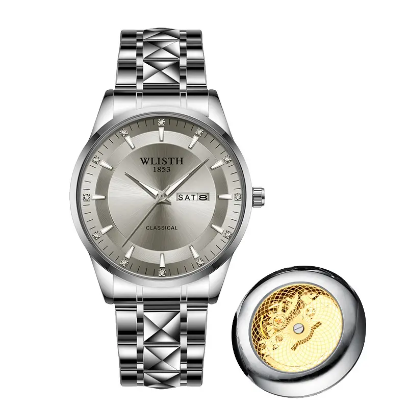 Men's Gold Silver Watch with Calendar & Waterproof Design - Image 2