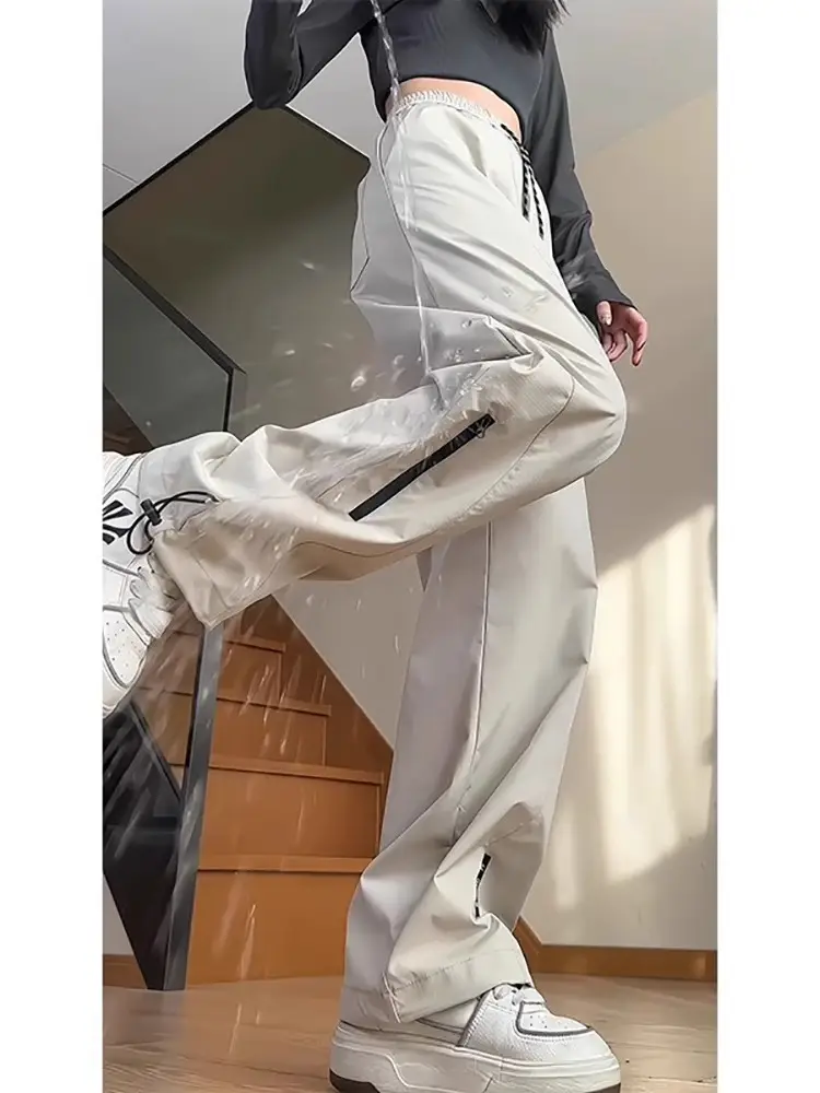 Men's White Windproof Wide-leg Assault Pants