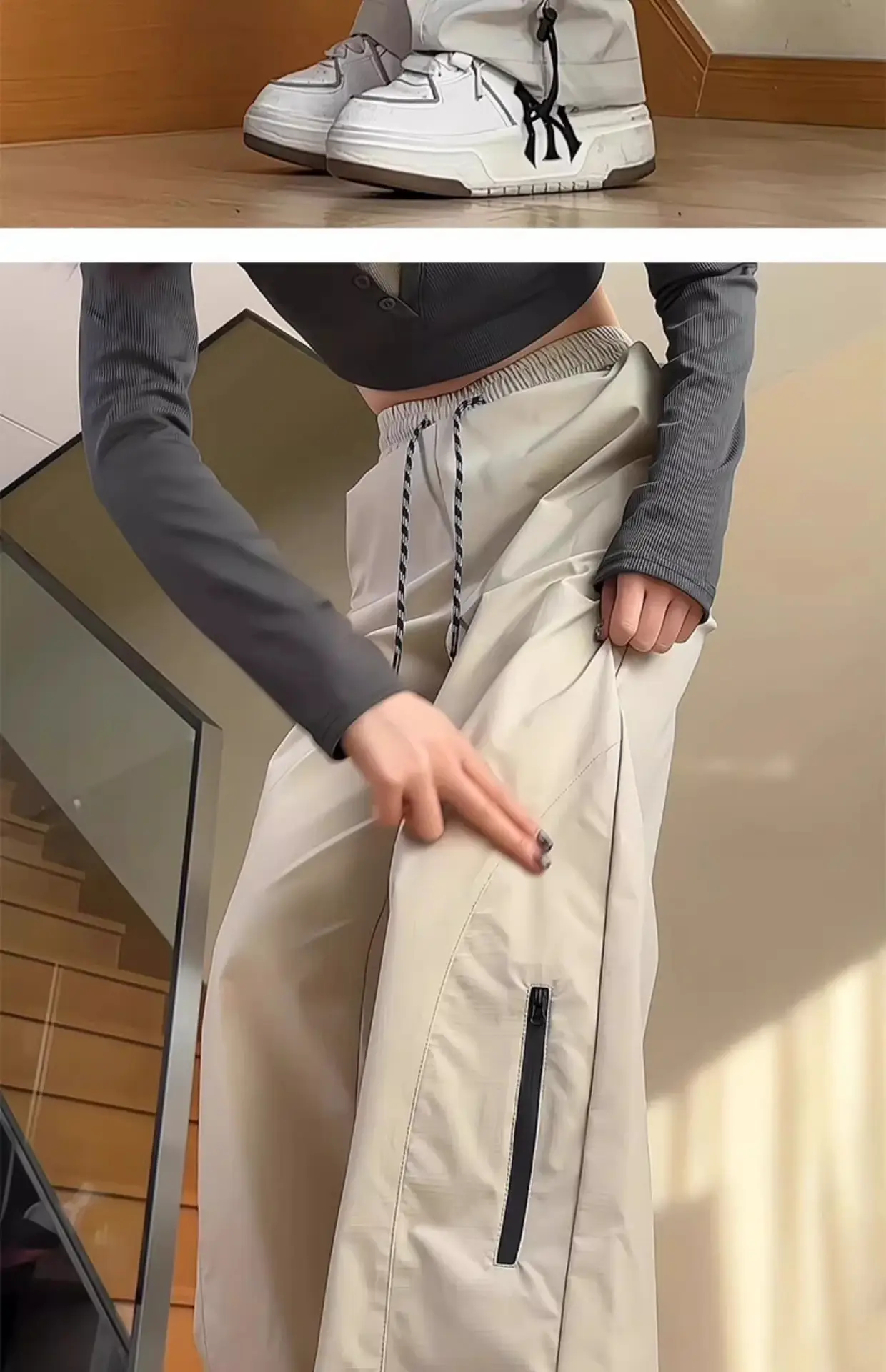 Men's White Windproof Wide-leg Assault Pants — feature 15