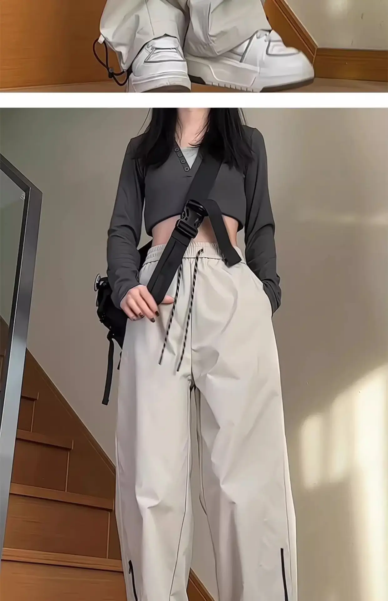 Men's White Windproof Wide-leg Assault Pants — feature 27