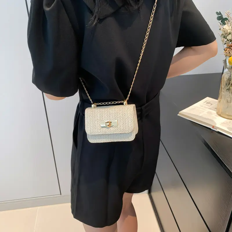 Women's White Straw Chain Crossbody Bag Small 2024 - Image 4