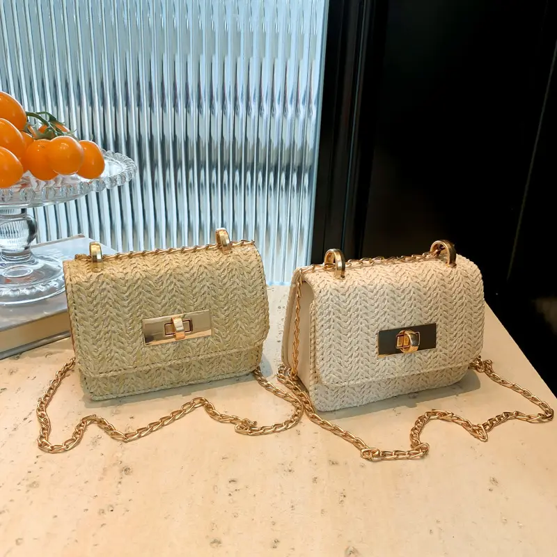 Women's White Straw Chain Crossbody Bag Small 2024 - Image 6