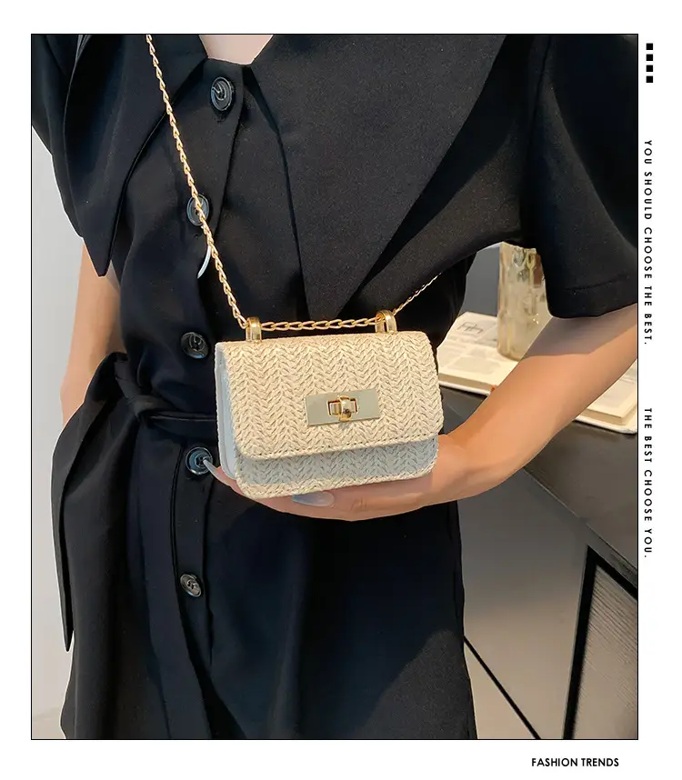 Women's White Straw Chain Crossbody Bag Small 2024 — feature 1