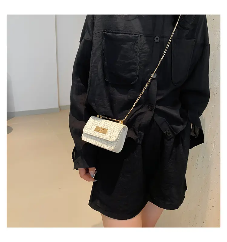 Women's White Straw Chain Crossbody Bag Small 2024 — feature 10