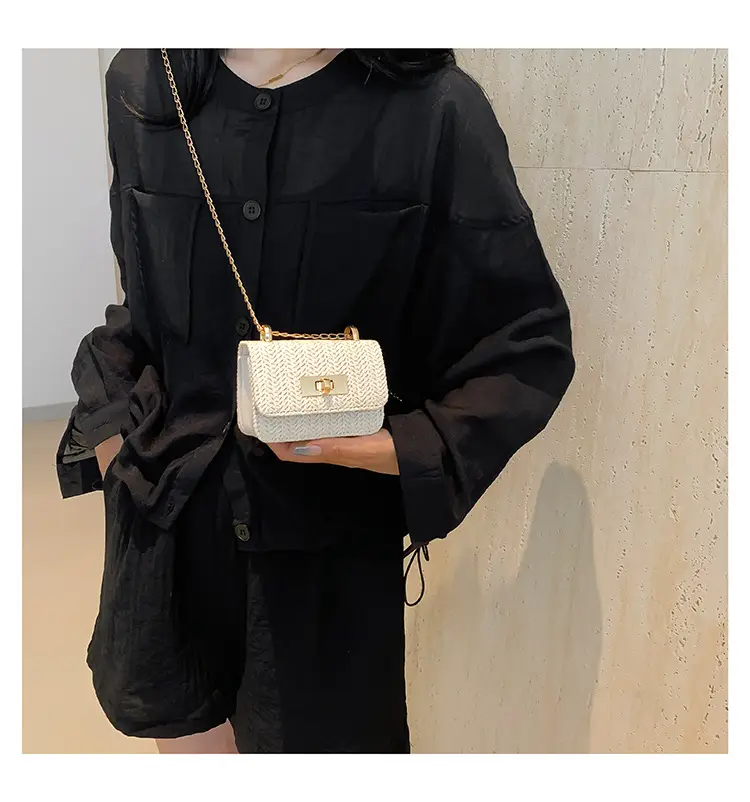 Women's White Straw Chain Crossbody Bag Small 2024 — feature 11