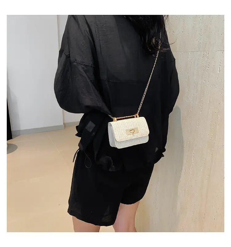 Women's White Straw Chain Crossbody Bag Small 2024 — feature 12