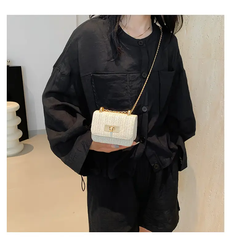 Women's White Straw Chain Crossbody Bag Small 2024 — feature 13
