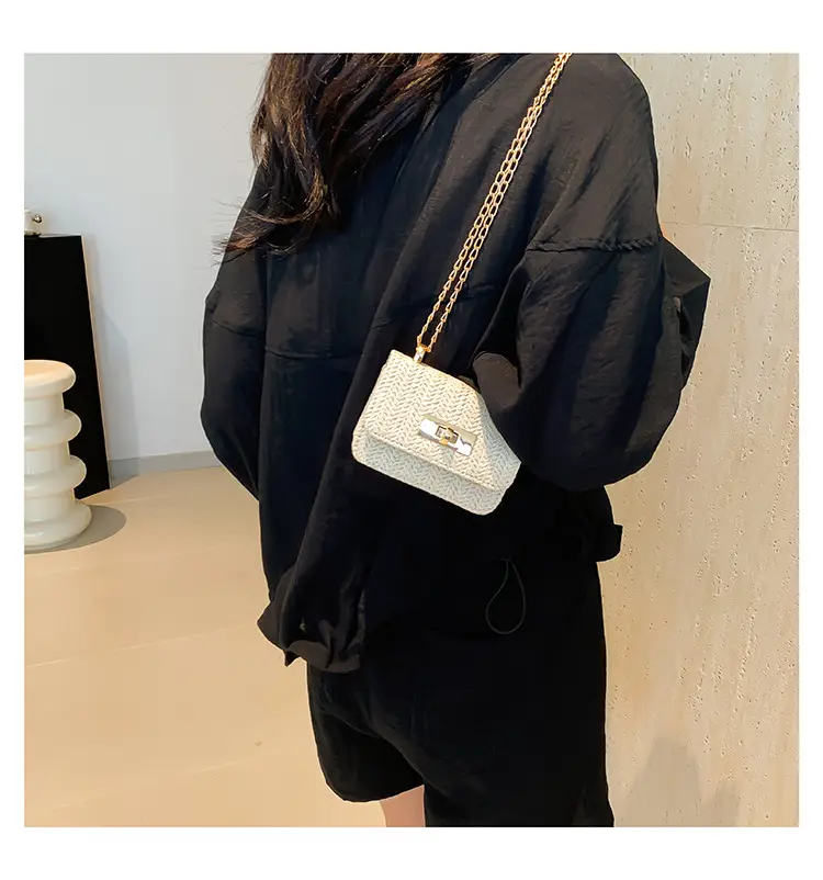 Women's White Straw Chain Crossbody Bag Small 2024 — feature 14