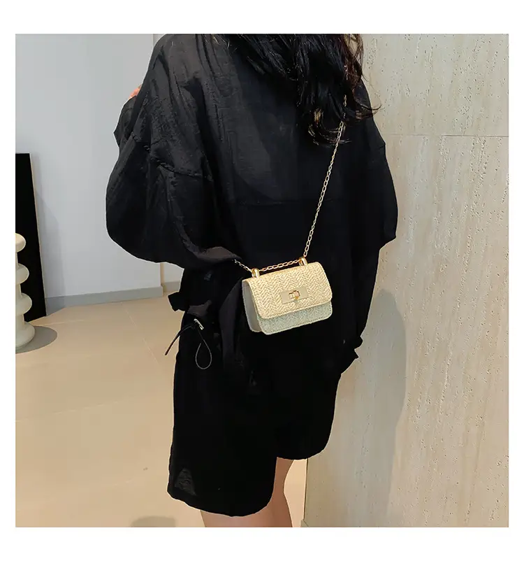 Women's White Straw Chain Crossbody Bag Small 2024 — feature 16