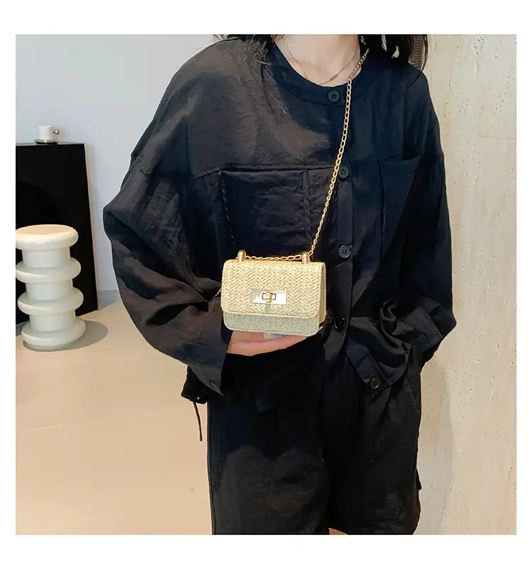Women's White Straw Chain Crossbody Bag Small 2024 — feature 17