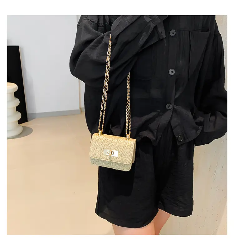 Women's White Straw Chain Crossbody Bag Small 2024 — feature 18
