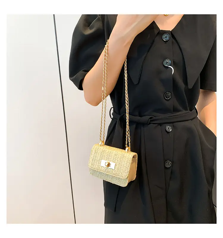 Women's White Straw Chain Crossbody Bag Small 2024 — feature 19