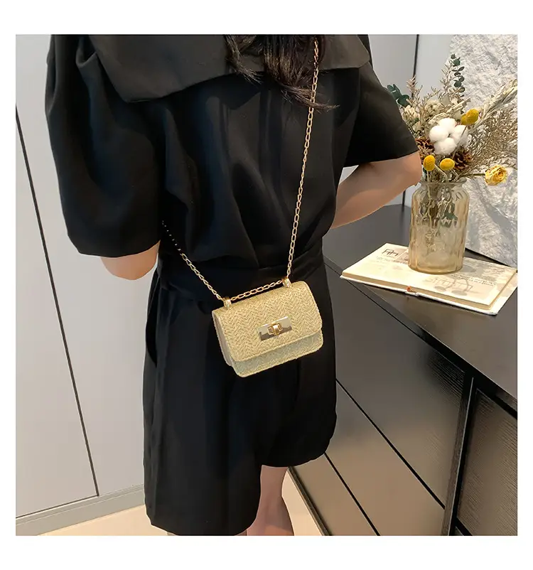 Women's White Straw Chain Crossbody Bag Small 2024 — feature 20