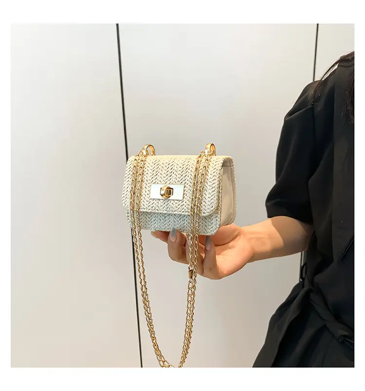 Women's White Straw Chain Crossbody Bag Small 2024 — feature 21