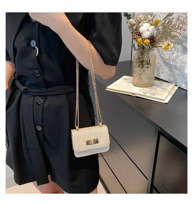 Women's White Straw Chain Crossbody Bag Small 2024 — feature 22