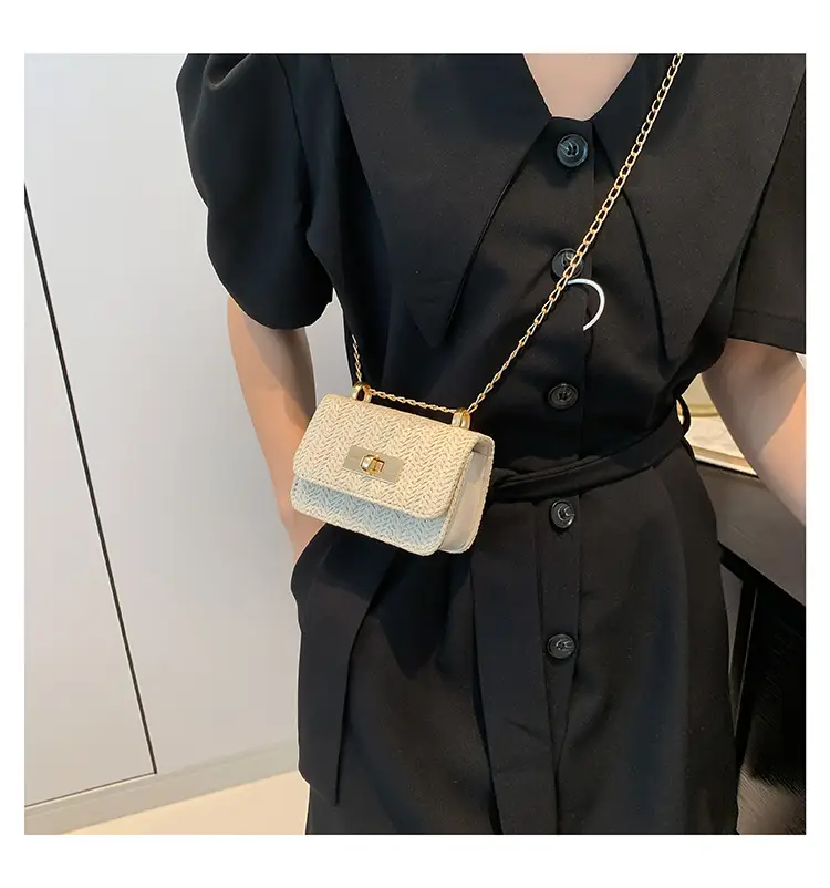 Women's White Straw Chain Crossbody Bag Small 2024 — feature 23