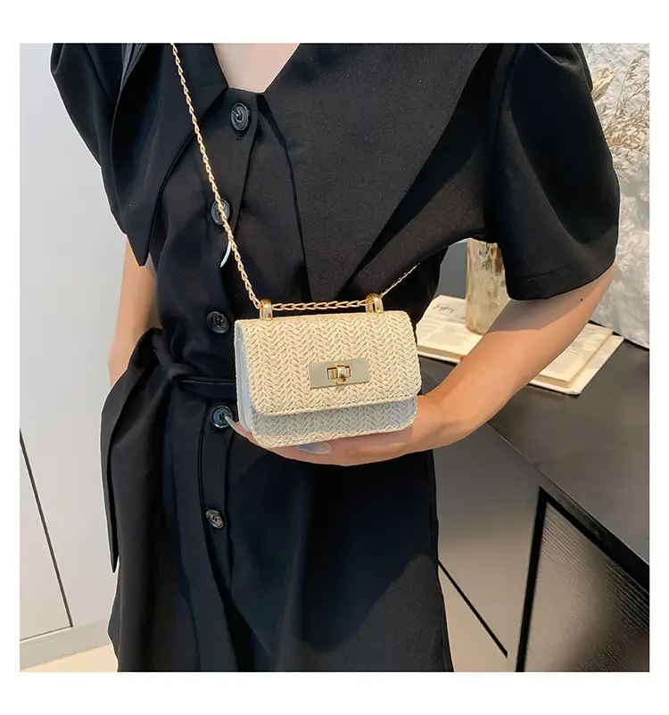Women's White Straw Chain Crossbody Bag Small 2024 — feature 24