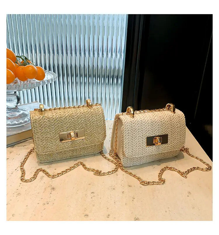 Women's White Straw Chain Crossbody Bag Small 2024 — feature 25