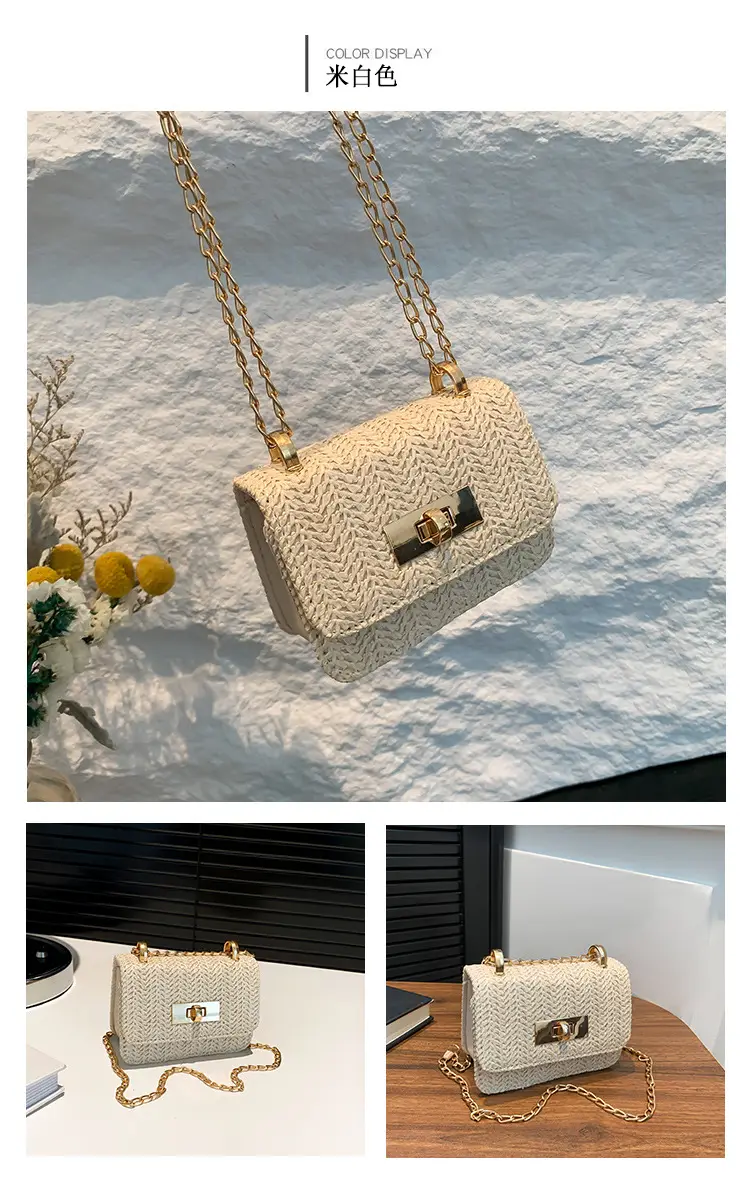 Women's White Straw Chain Crossbody Bag Small 2024 — feature 27