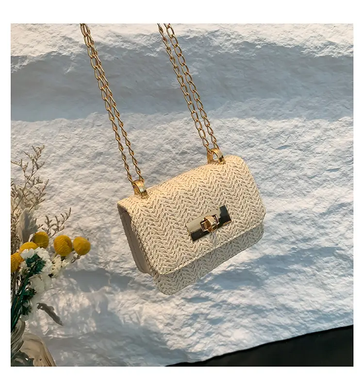 Women's White Straw Chain Crossbody Bag Small 2024 — feature 29