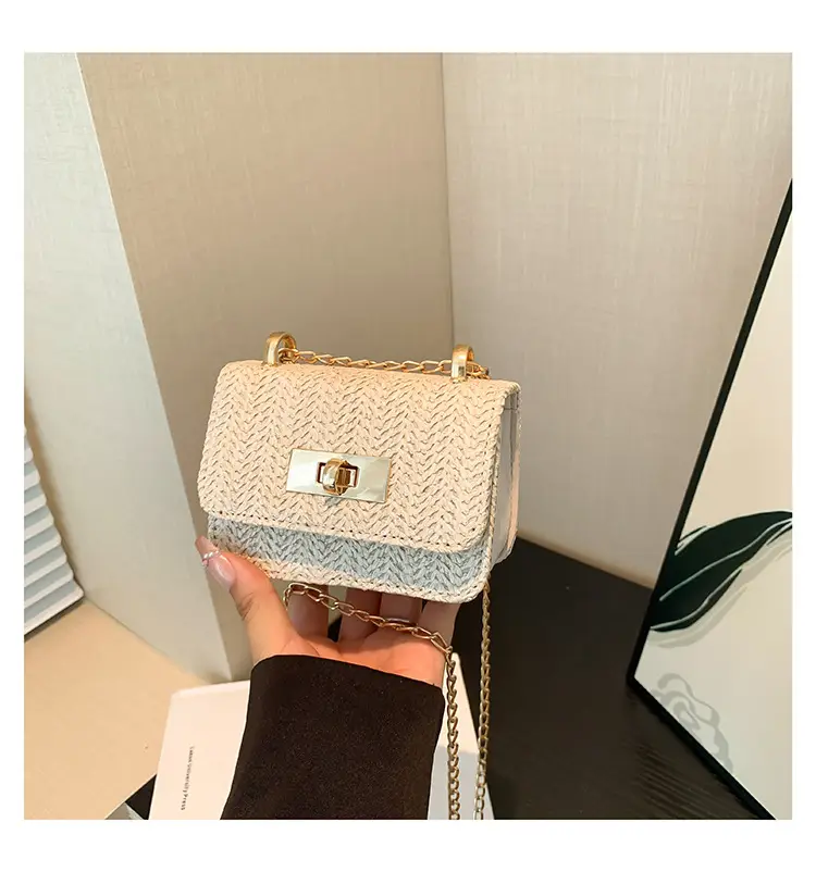 Women's White Straw Chain Crossbody Bag Small 2024 — feature 30