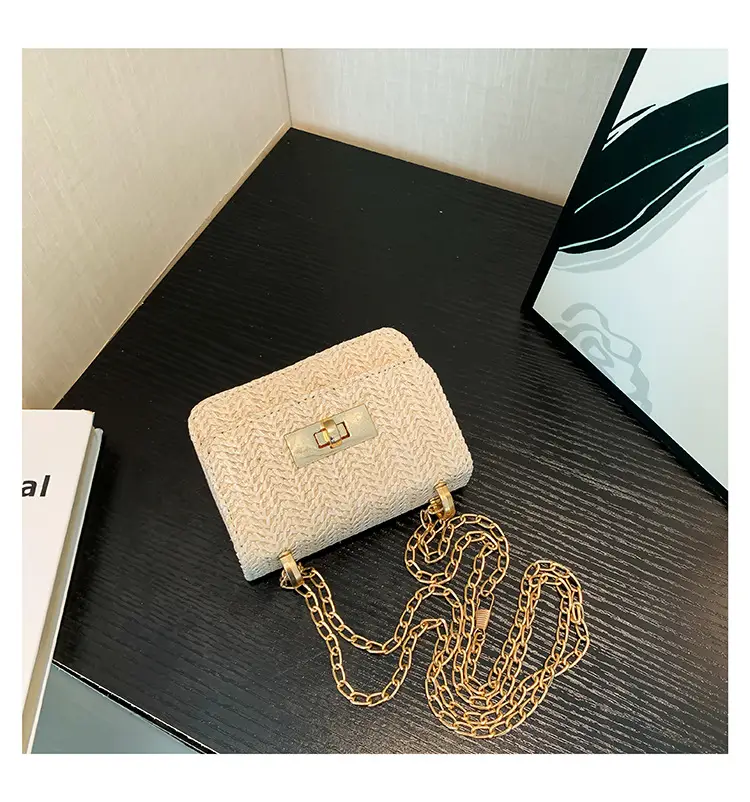 Women's White Straw Chain Crossbody Bag Small 2024 — feature 31