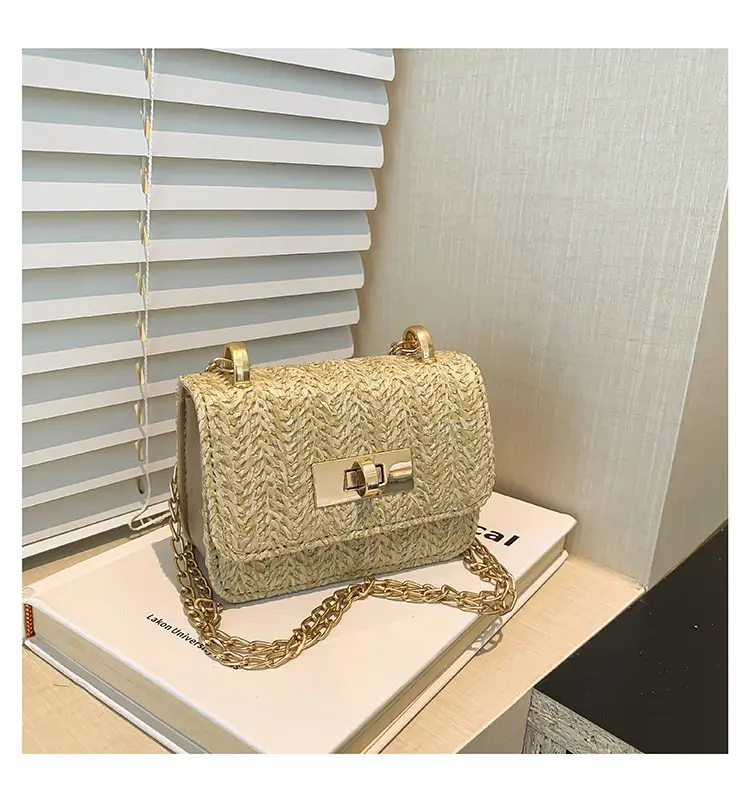 Women's White Straw Chain Crossbody Bag Small 2024 — feature 32