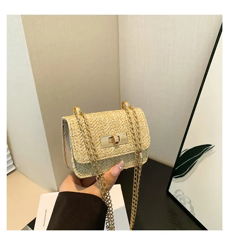 Women's White Straw Chain Crossbody Bag Small 2024 — feature 33