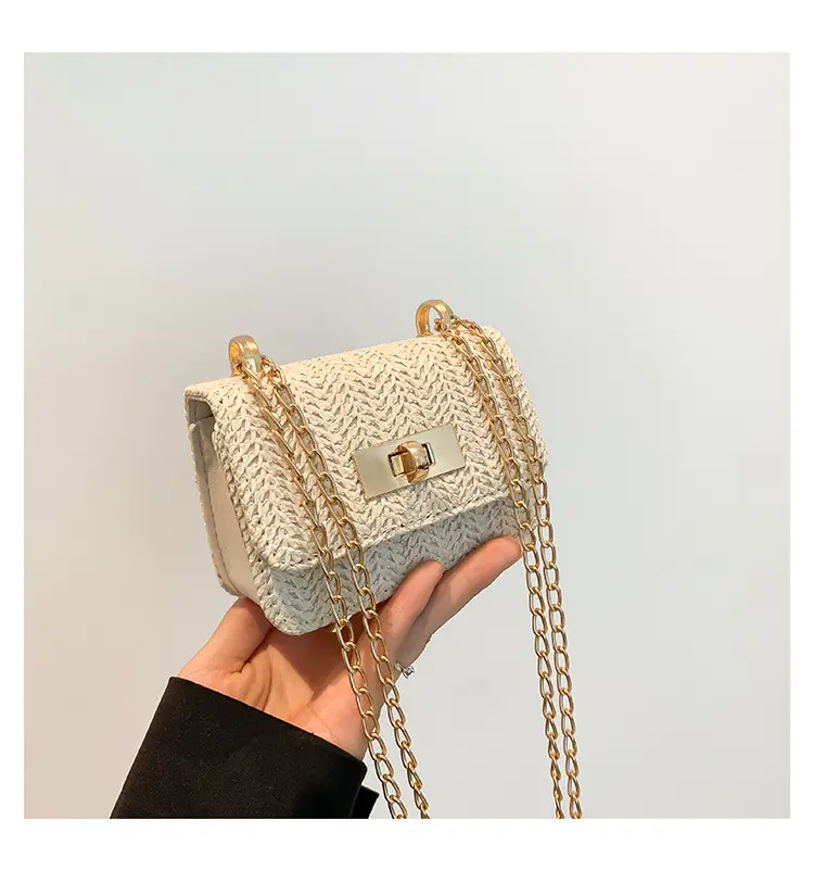 Women's White Straw Chain Crossbody Bag Small 2024 — feature 35