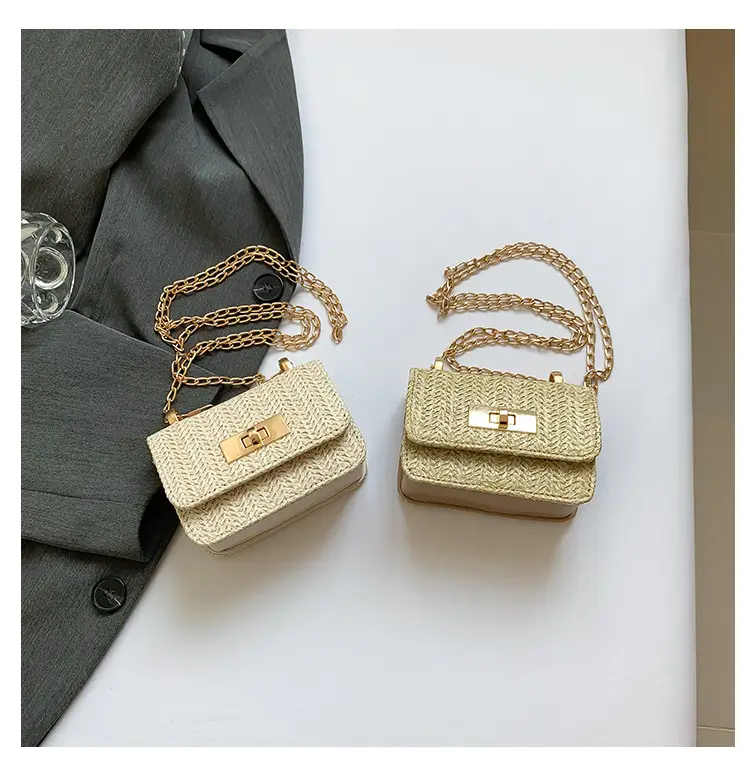 Women's White Straw Chain Crossbody Bag Small 2024 — feature 8