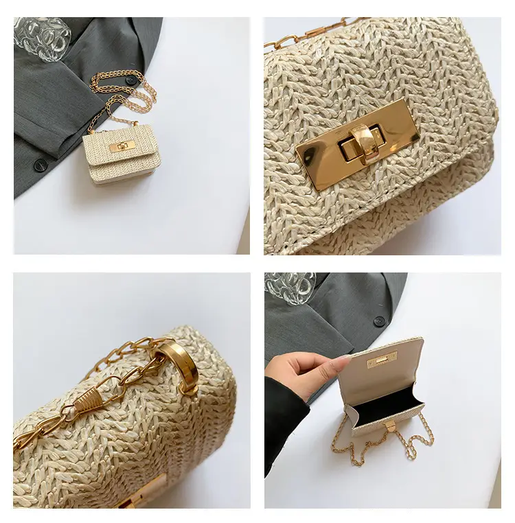 Women's White Straw Chain Crossbody Bag Small 2024 — feature 9
