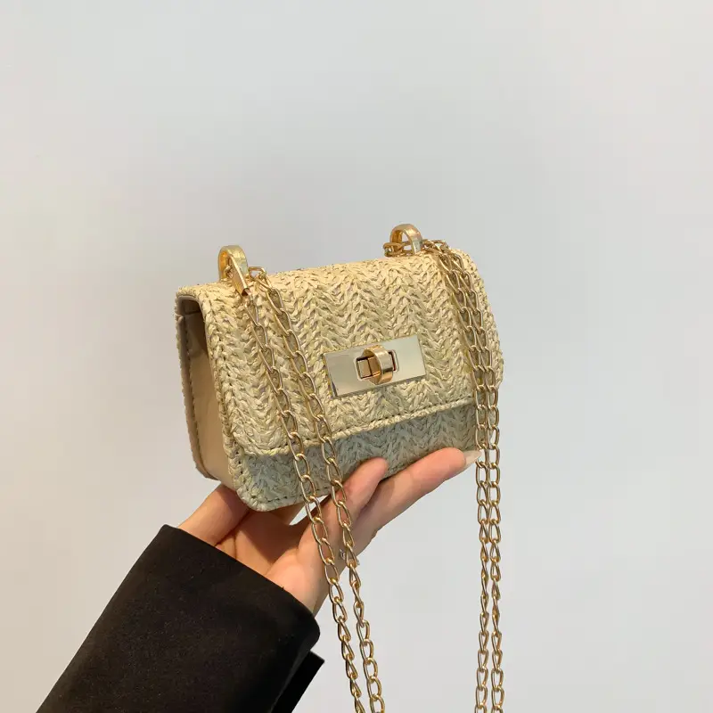 Women's White Straw Chain Crossbody Bag Small 2024 - Image 2