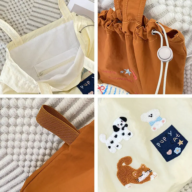 Brown Cartoon Drawstring Tote Bag for Women - Image 9