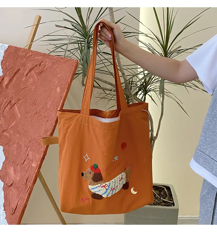 Brown Cartoon Drawstring Tote Bag for Women — feature 10
