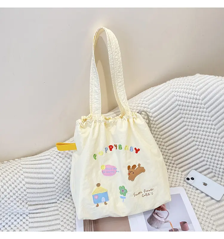 Brown Cartoon Drawstring Tote Bag for Women — feature 14