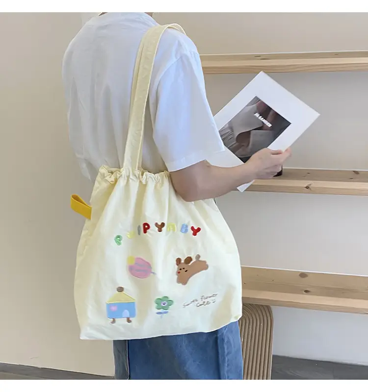 Brown Cartoon Drawstring Tote Bag for Women — feature 22