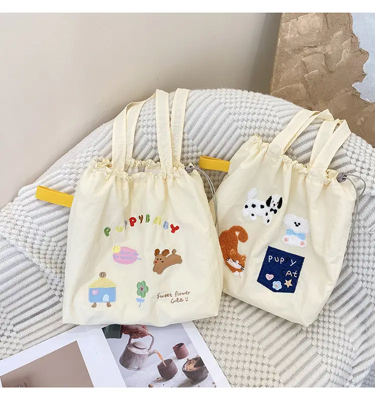 Brown Cartoon Drawstring Tote Bag for Women — feature 23