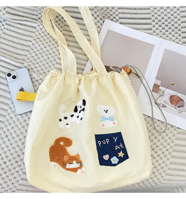Brown Cartoon Drawstring Tote Bag for Women — feature 26