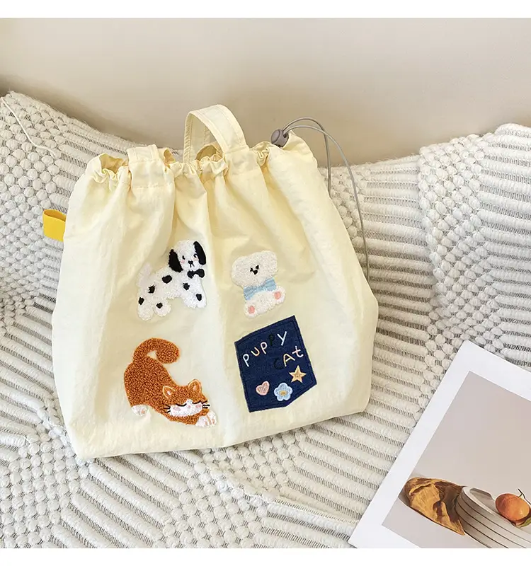 Brown Cartoon Drawstring Tote Bag for Women — feature 27