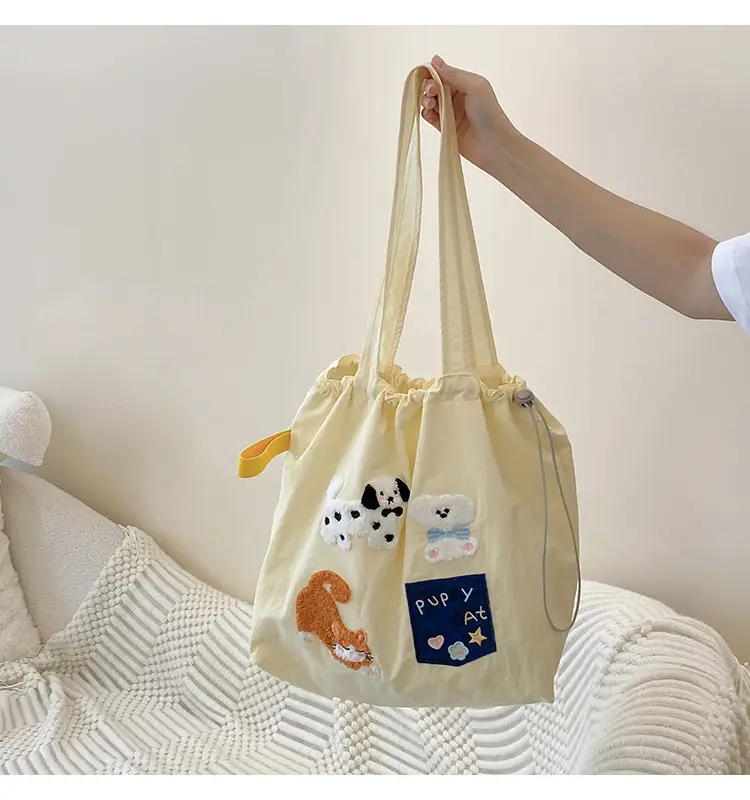 Brown Cartoon Drawstring Tote Bag for Women — feature 30