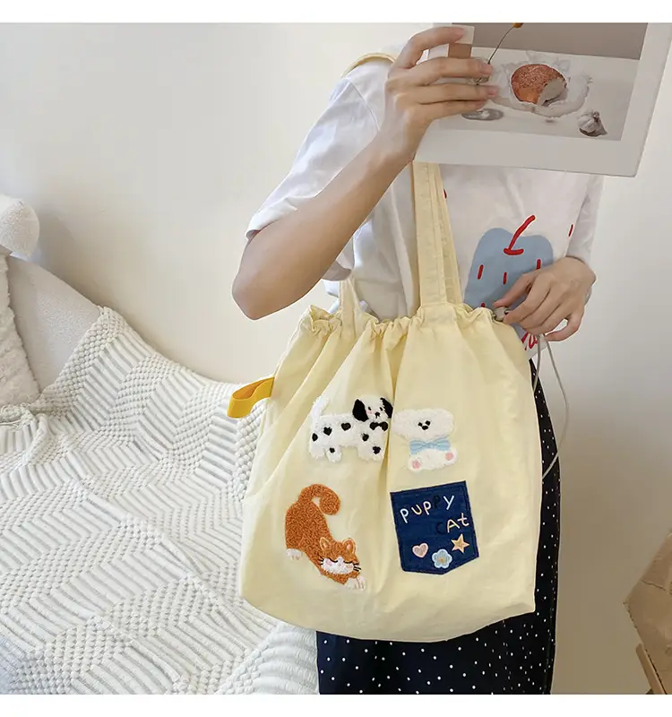 Brown Cartoon Drawstring Tote Bag for Women — feature 31