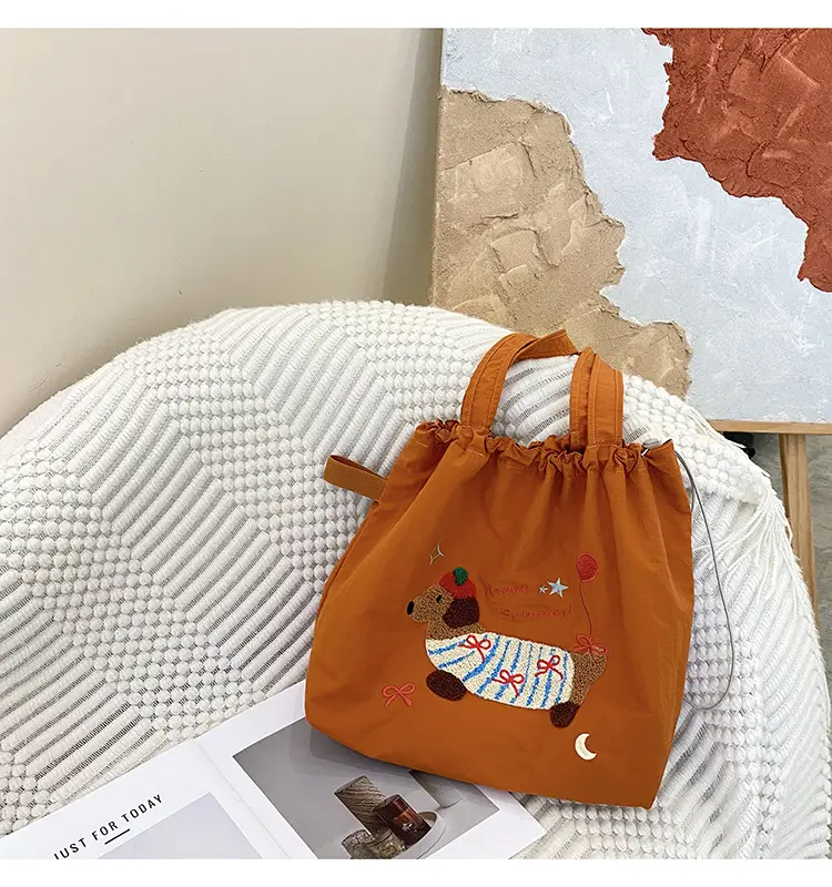 Brown Cartoon Drawstring Tote Bag for Women — feature 7