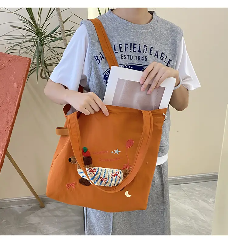 Brown Cartoon Drawstring Tote Bag for Women — feature 9