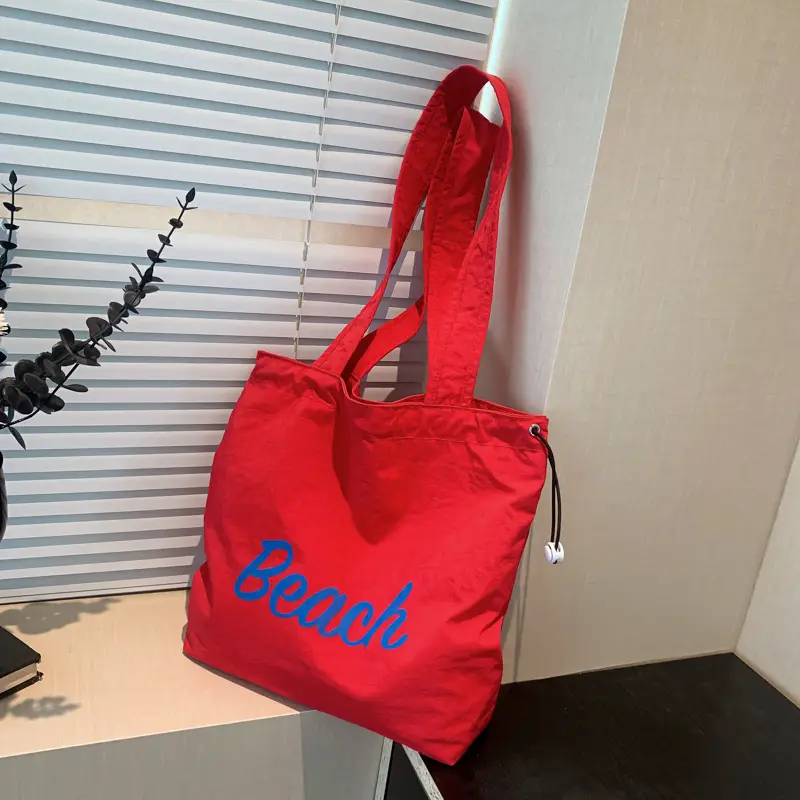 Red Beach Canvas Shoulder Bag Large Capacity - Image 5